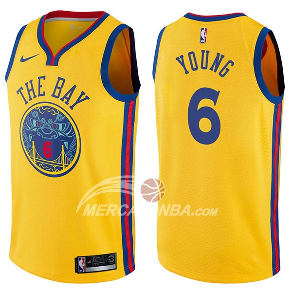 Maglia NBA Golden State Warriors Nick Young Chinese Heritage Ciudad 2017-18 Or